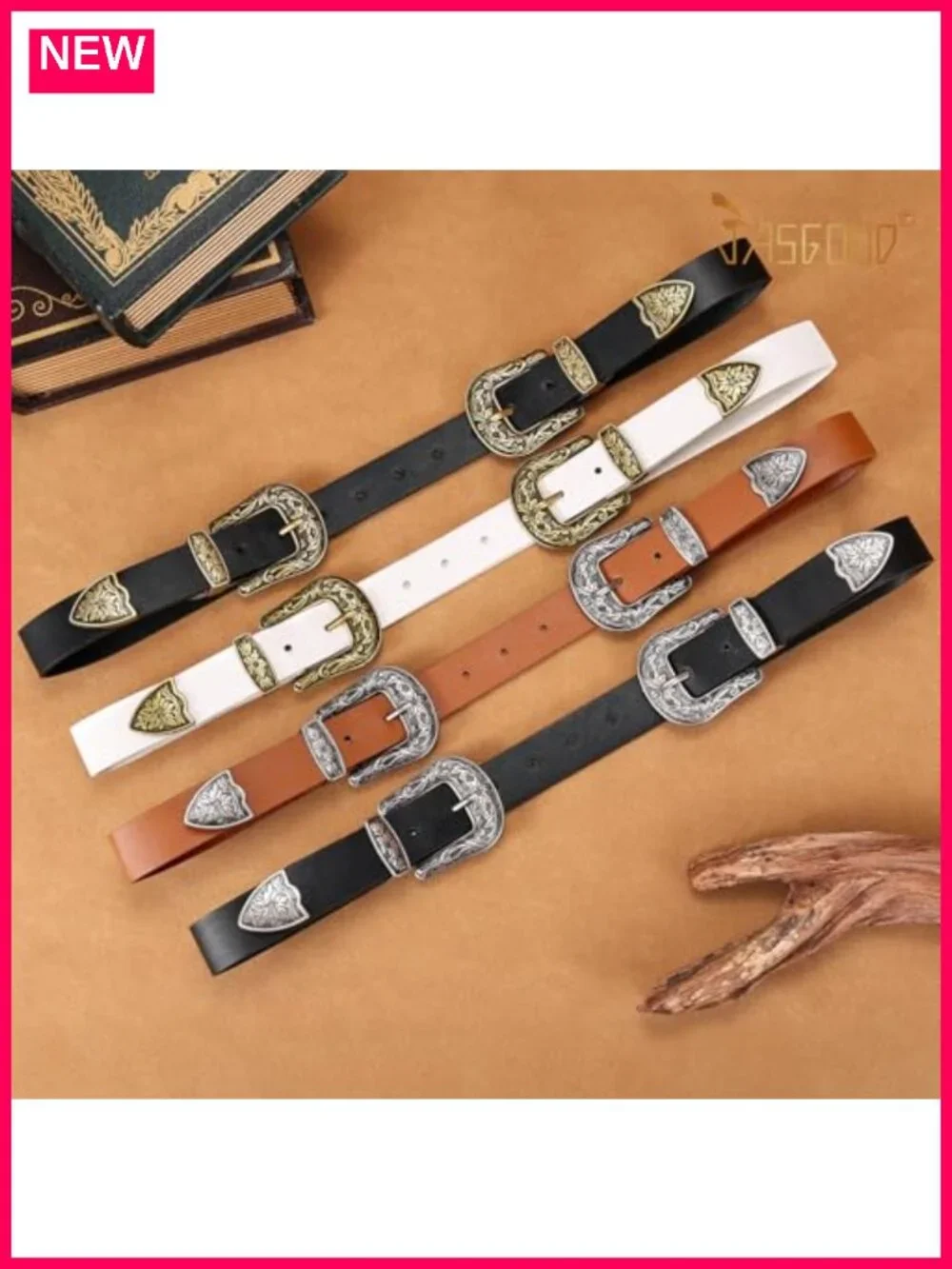 Double Buckle Western Belt Faux Leather Adjustable Country Cowgirl Belt